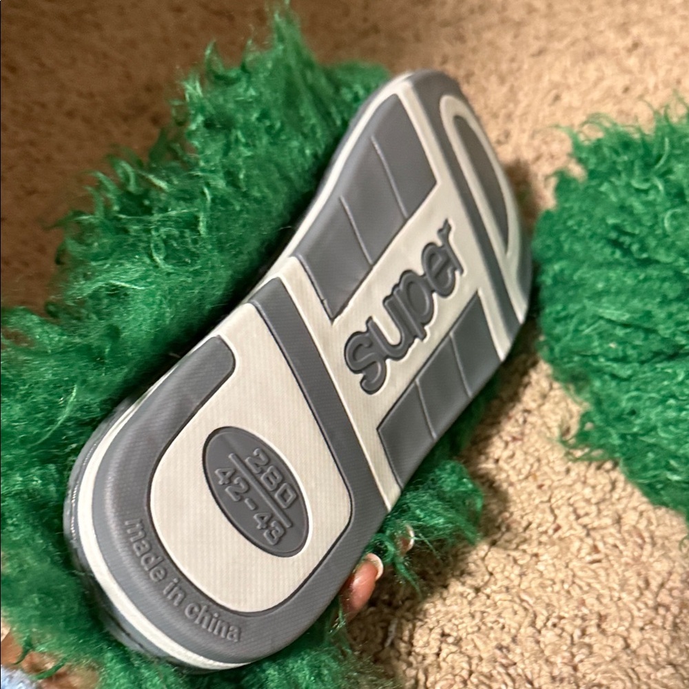 Green Fuzzy Slippers - Picture 3 of 6